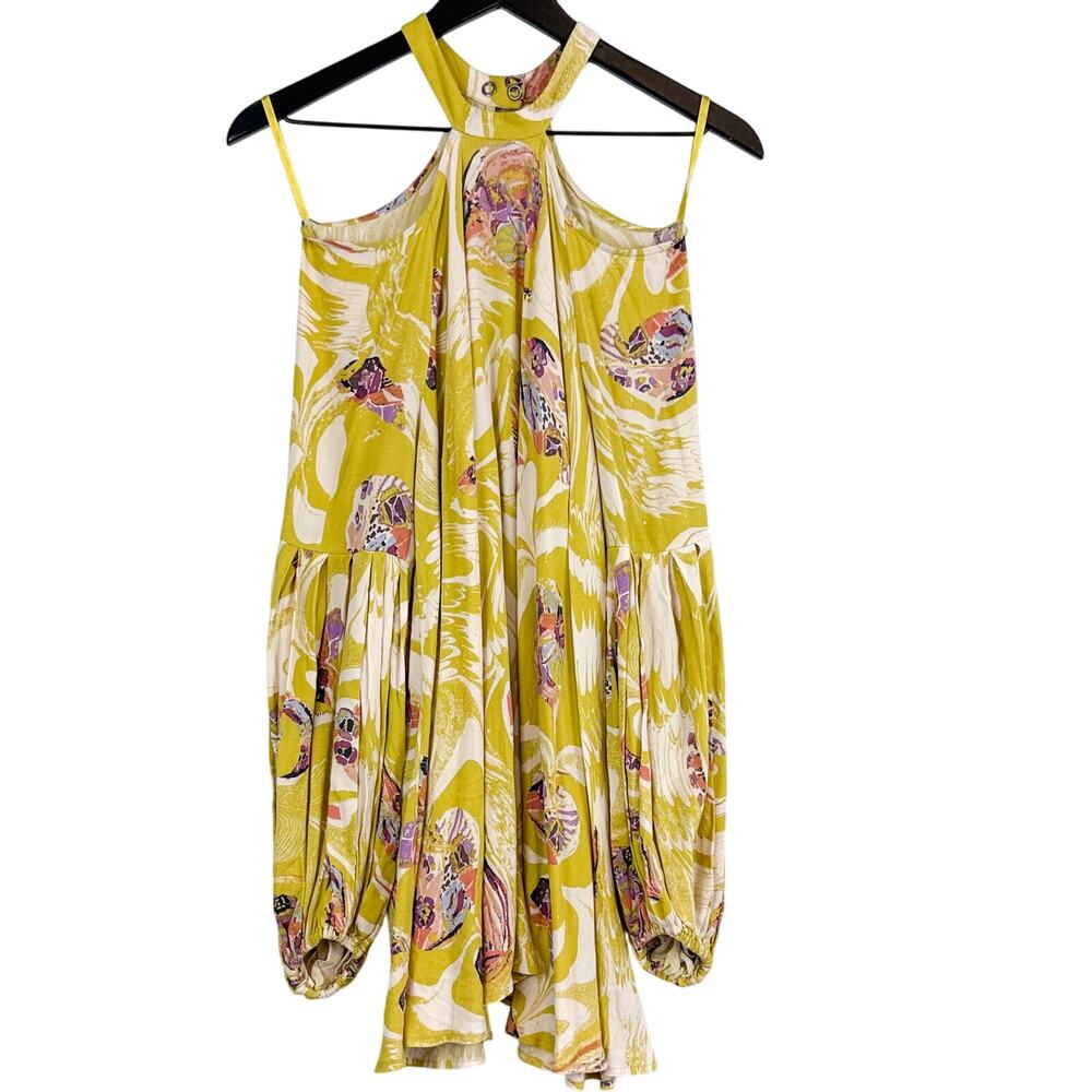 Free People Drift Away Cold Shoulder Balloon Sleeve Tunic Top Yellow - XS